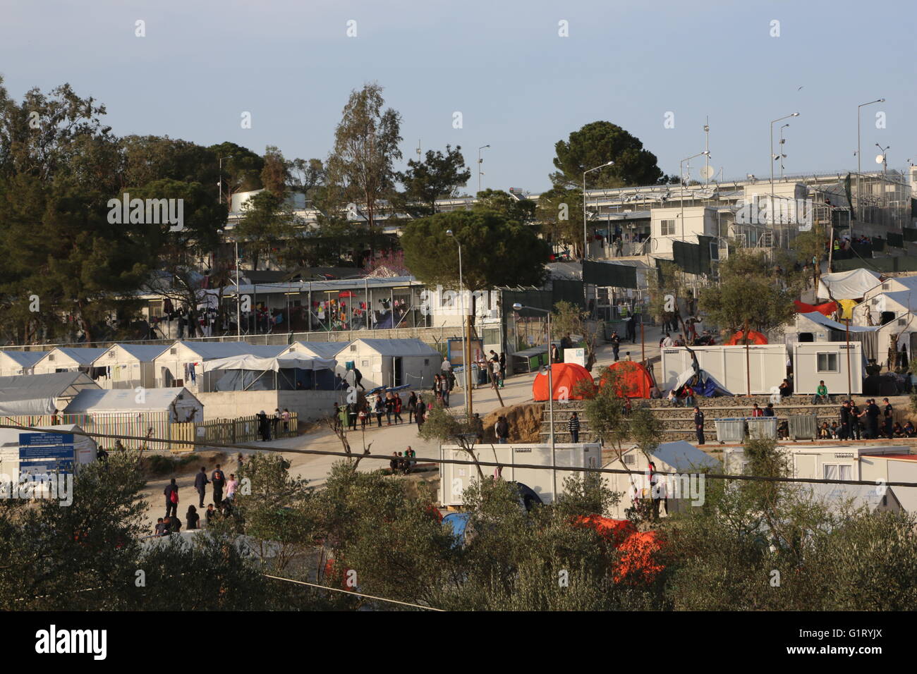 Lesbos Griechenland. Refugee Camp Moria Stockfoto