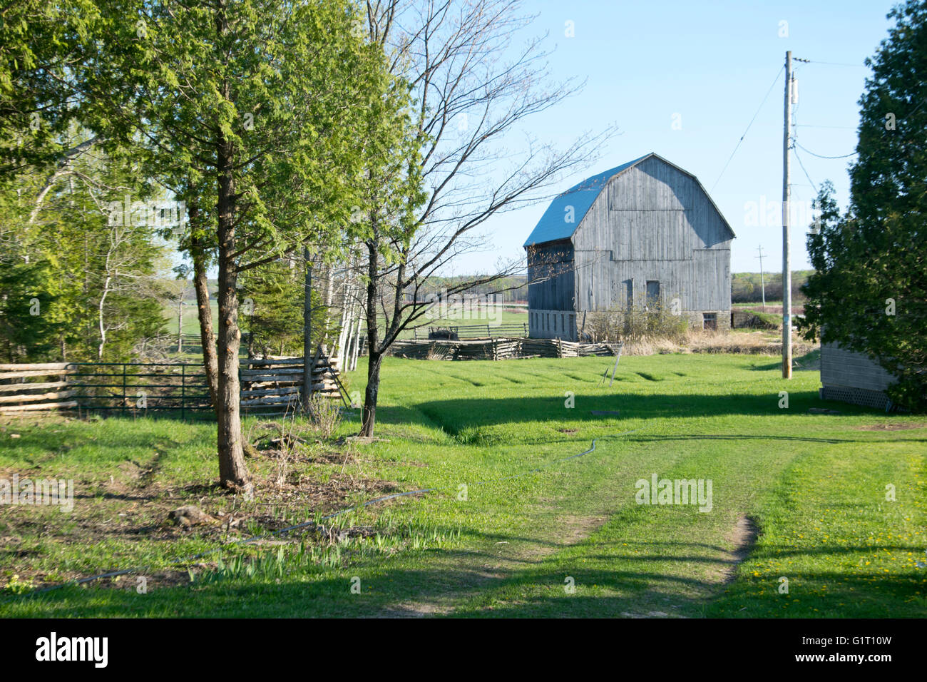 Ein Blick auf die Hughson Scheune und das Eigentum auf Manitoulin Island Stockfoto
