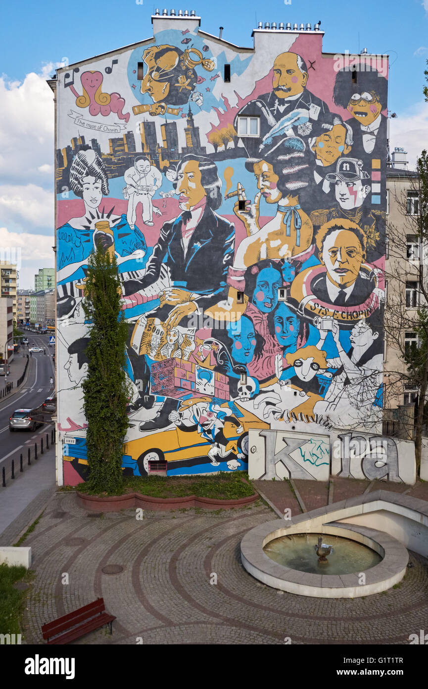 Großen Graffiti auf der Seite des Wohnhauses in Warschau, Polen Stockfoto