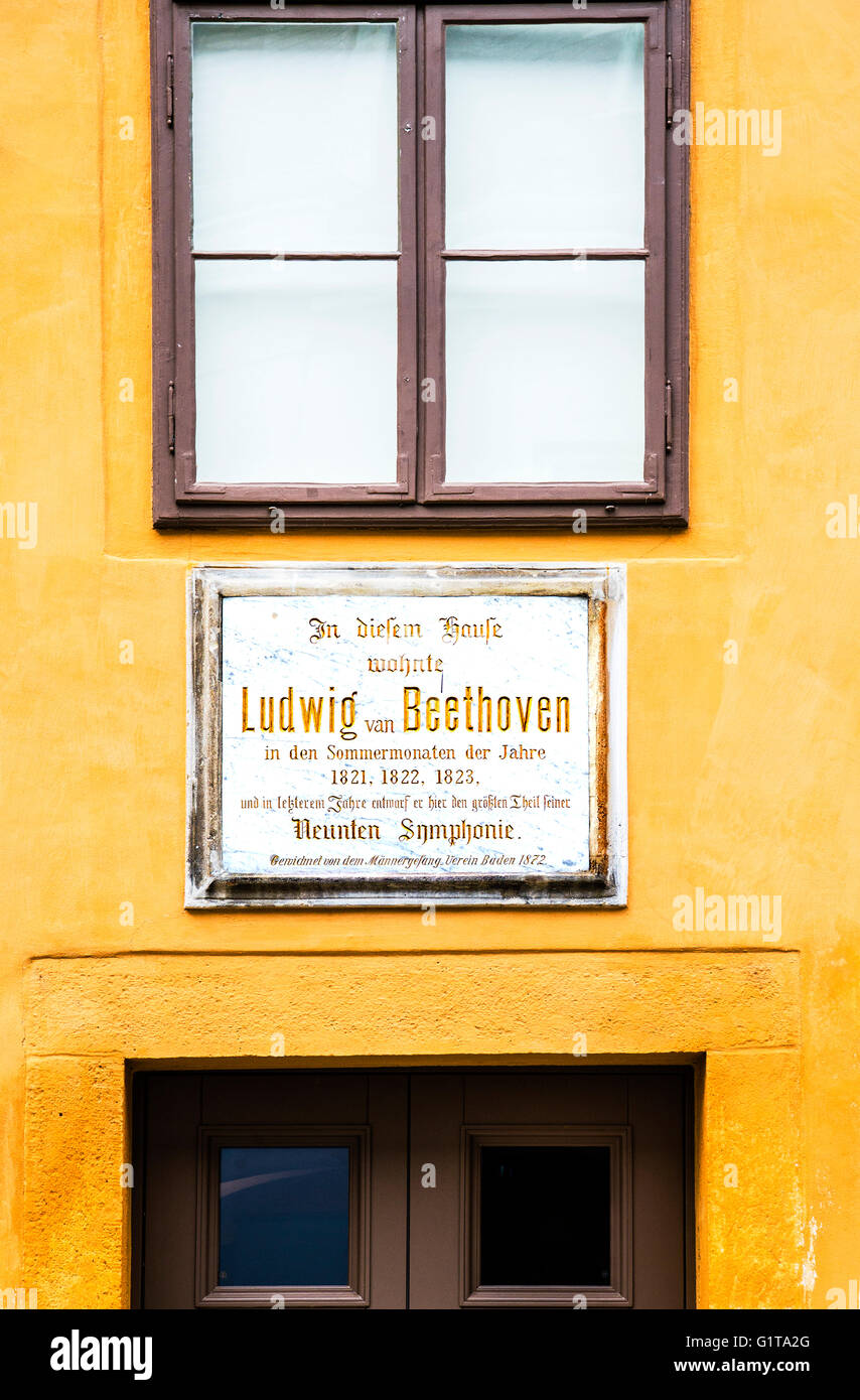 Baden bei Wien, Österreich, wo der Komponist Beethoven lebte; Beethovenhaus in Baden Bei Wien, Österreich Stockfoto