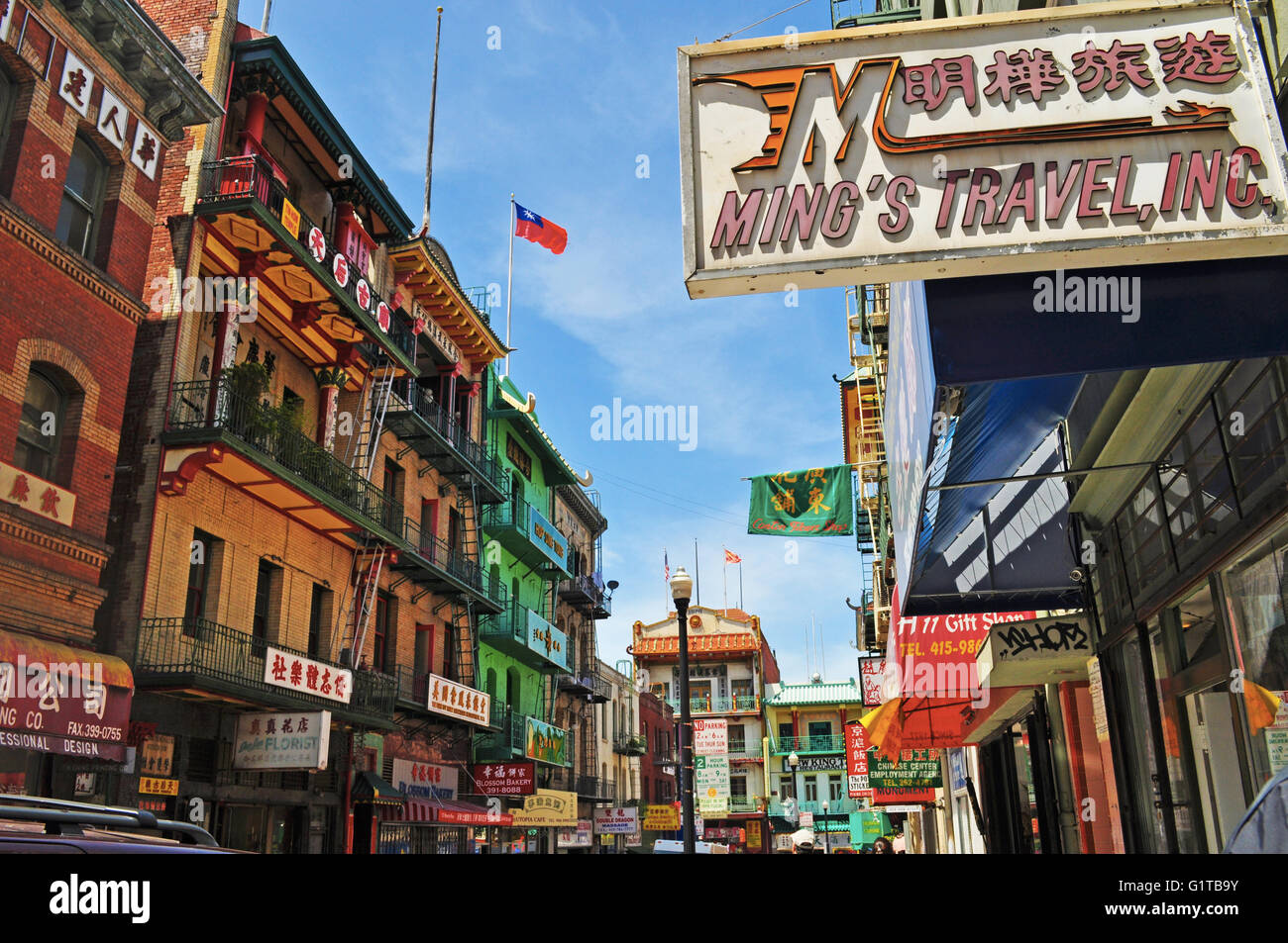 San Francisco: Skyline mit den orientalischen Gebäude von Chinatown, dem ältesten Chinatown in Nordamerika und die größte chinesische Gemeinde außerhalb Asiens Stockfoto