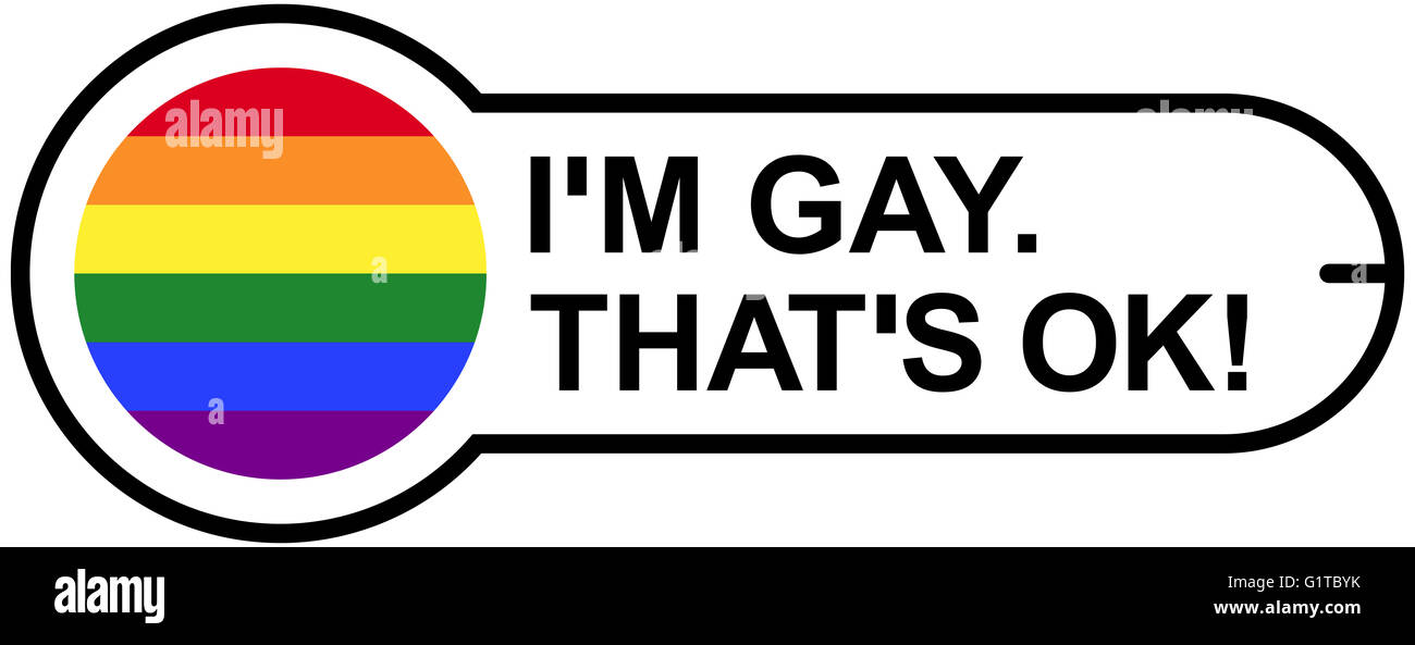 GAY OK Sticker mit Gay-Pride-Regenbogenfahne. Isolierte Darstellung auf weißem Hintergrund. Stockfoto