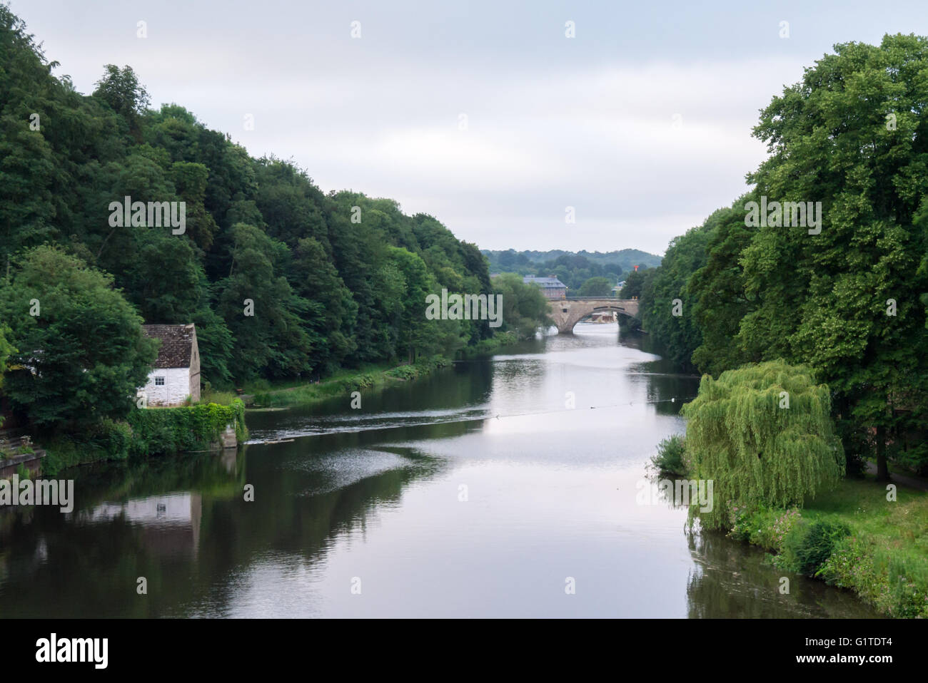 Die Aussicht entlang des Flusses tragen in Durham, England Stockfoto