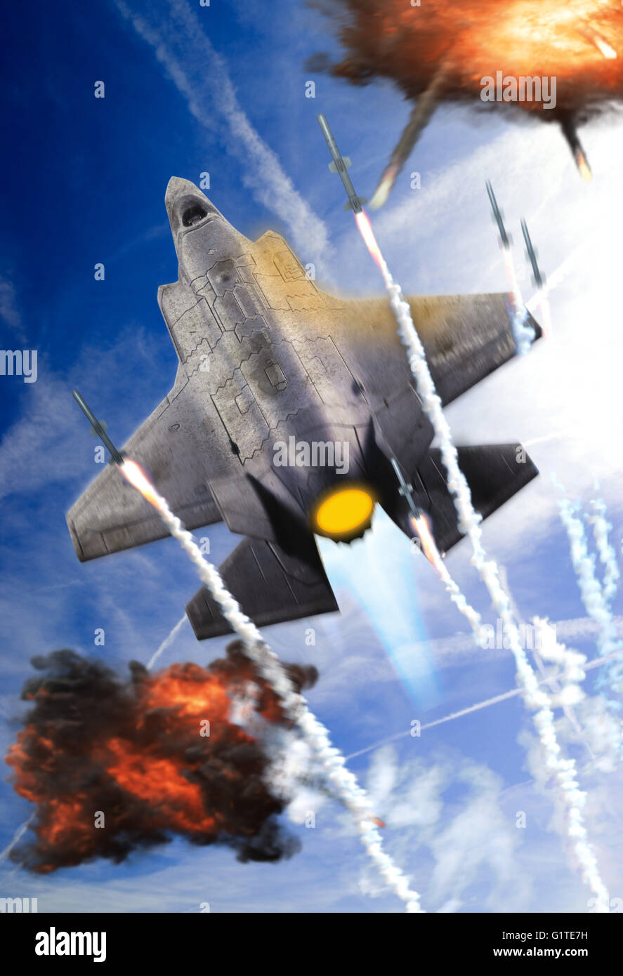 F22 Kämpfer Rakete Himmel Geschwindigkeit blaue Pause Durchbruch schnell Spielzeugmodell Stockfoto