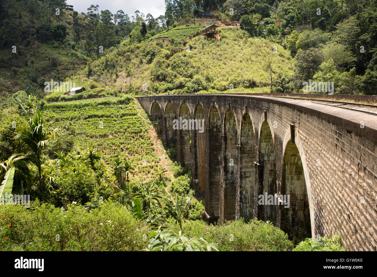 Sri Lanka, Zugreisen, Ella, Highland Demodara 9 Bögen Eisenbahnbrücke Stockfoto
