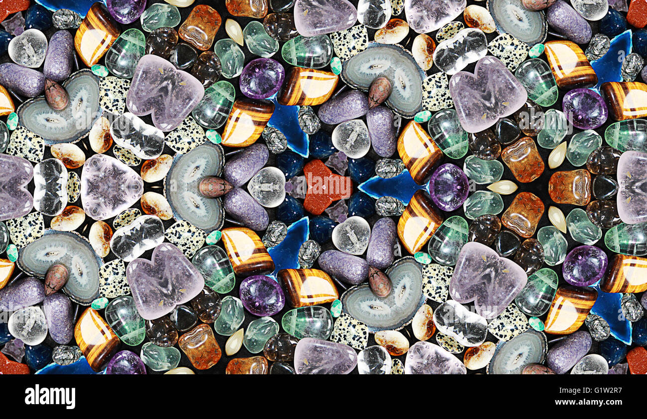 HD nahtlose Textur, Kaleidoskop-Effekt auf den glitzernden Steinen Stockfoto
