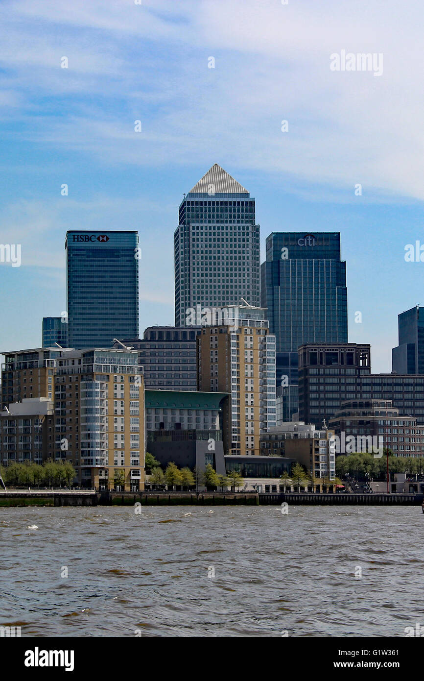 Londoner Docklands London Skyline River Thames CITI BANK HSBC Canary Wharf Stockfoto