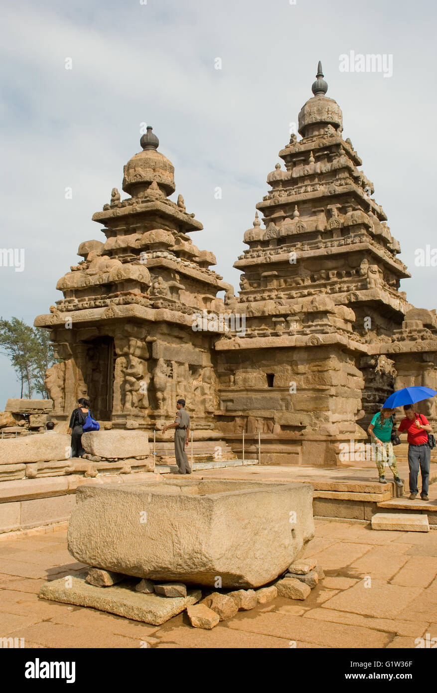 Shore Tempel, Mahabalipuram, in der Nähe von Chennai, Tamil Nadu, Indien Stockfoto