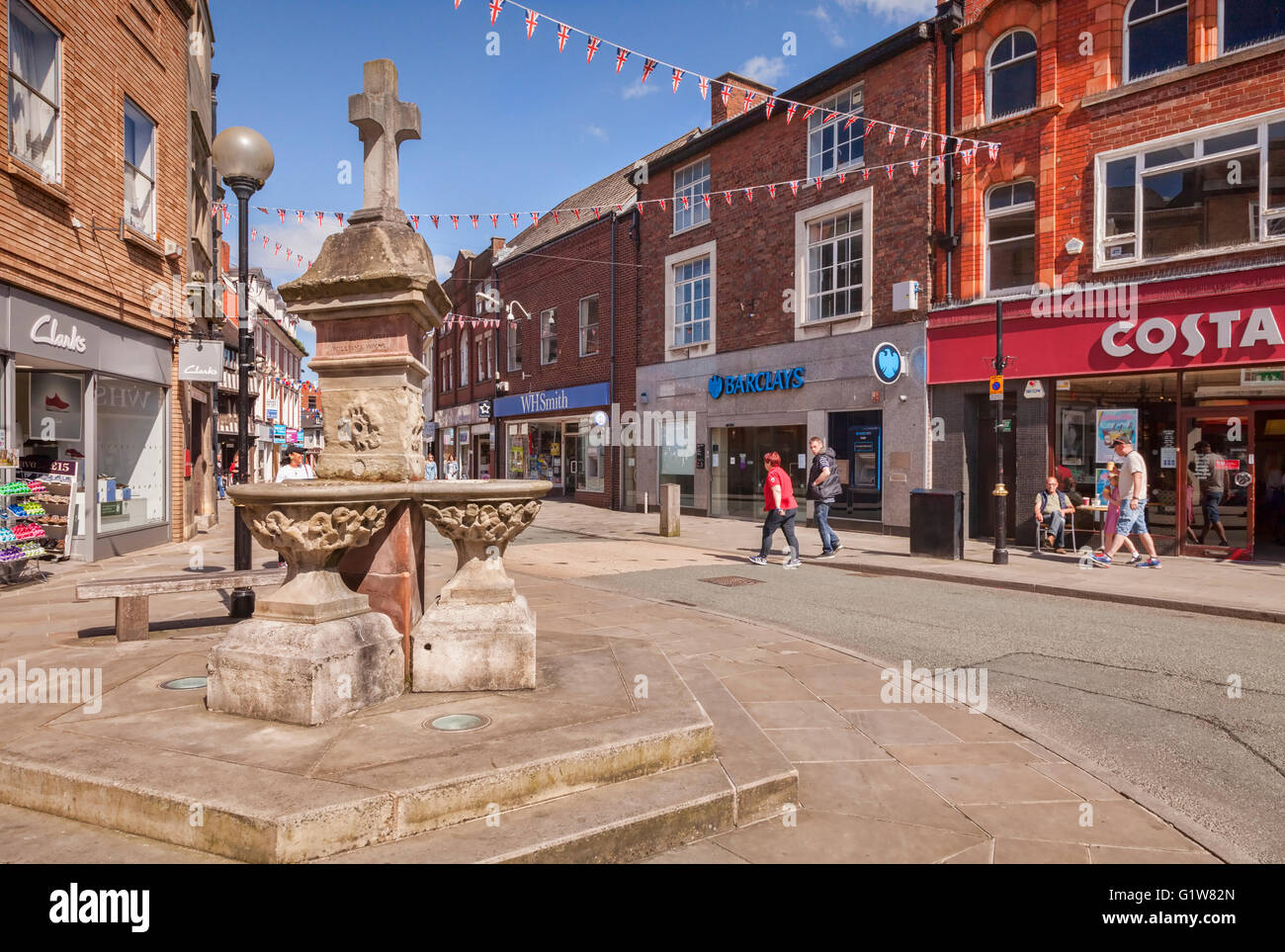 Oswestry Town Centre und Market Cross, Shropshire, England, UK