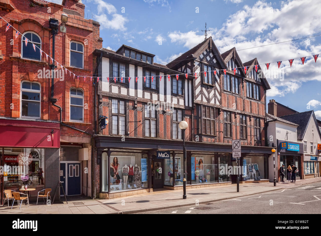 Schöne alte Gebäude im Zentrum von Oswestry, Shropshire, England, UK Stockfoto