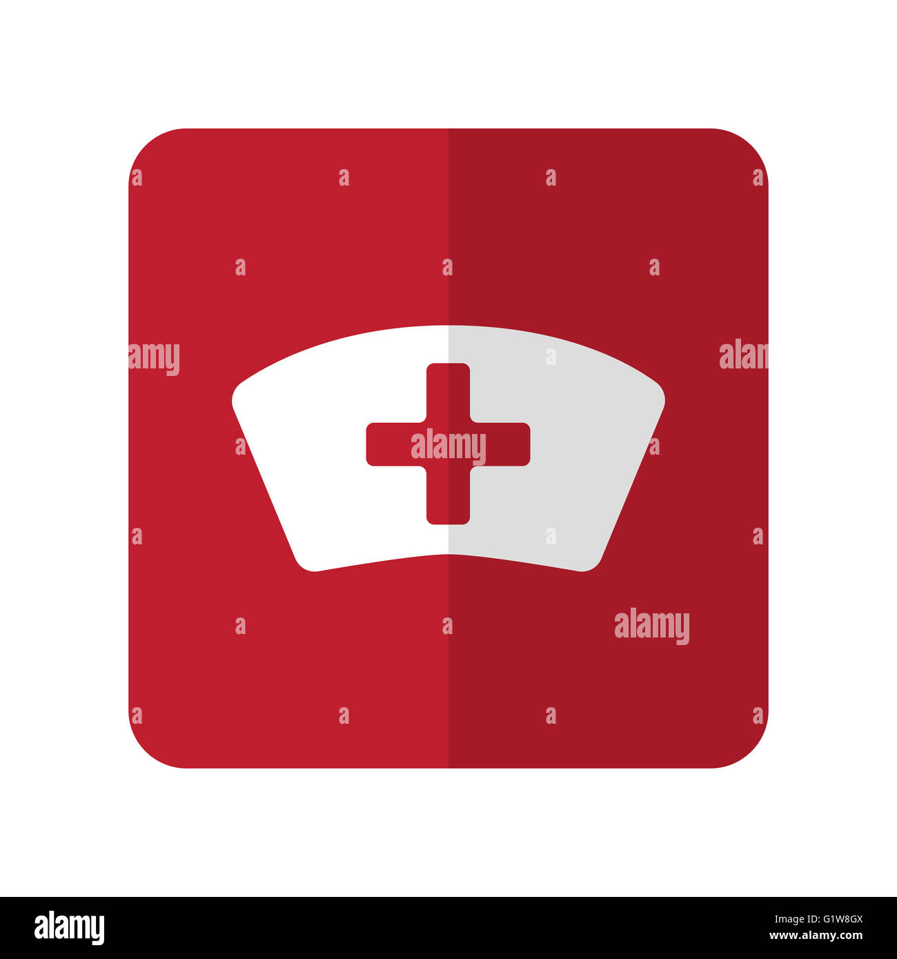 Weiße Krankenschwester flache Symbol auf roten gerundete Quadrat auf weißem Stockfoto