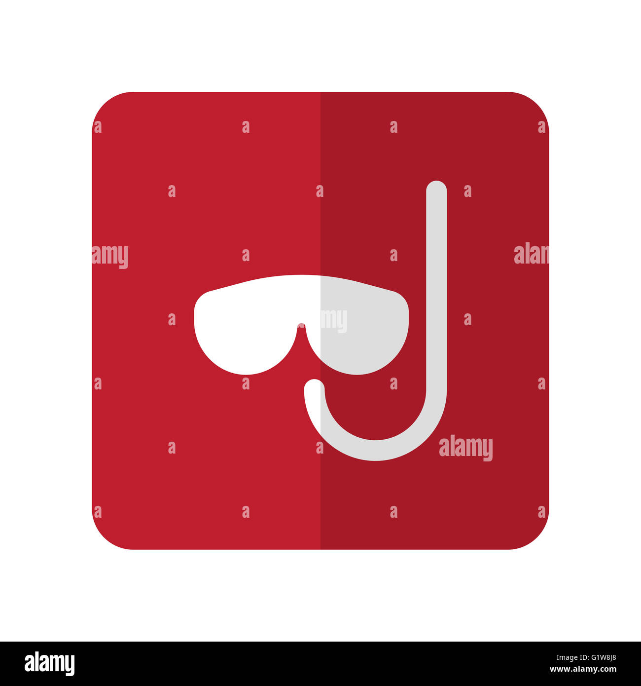 Weiß Tauchen flach Symbol auf roten gerundete Quadrat auf weißem Stockfoto