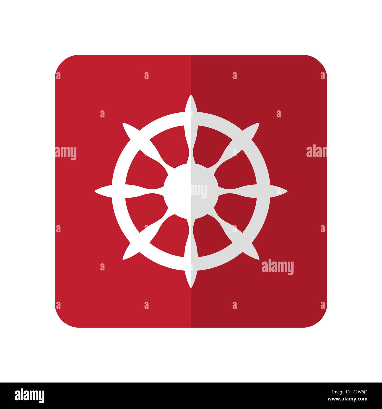 Weißes Boot flach Radsymbol auf rote gerundete Quadrat auf weißem Stockfoto