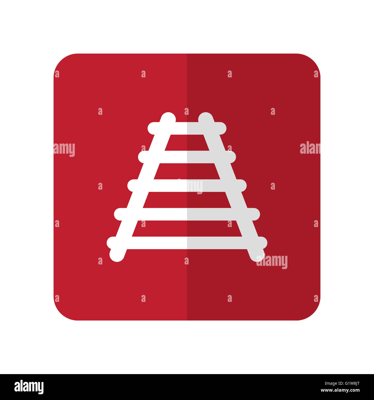 Weiße Railroad flache Symbol auf roten gerundete Quadrat auf weißem Stockfoto