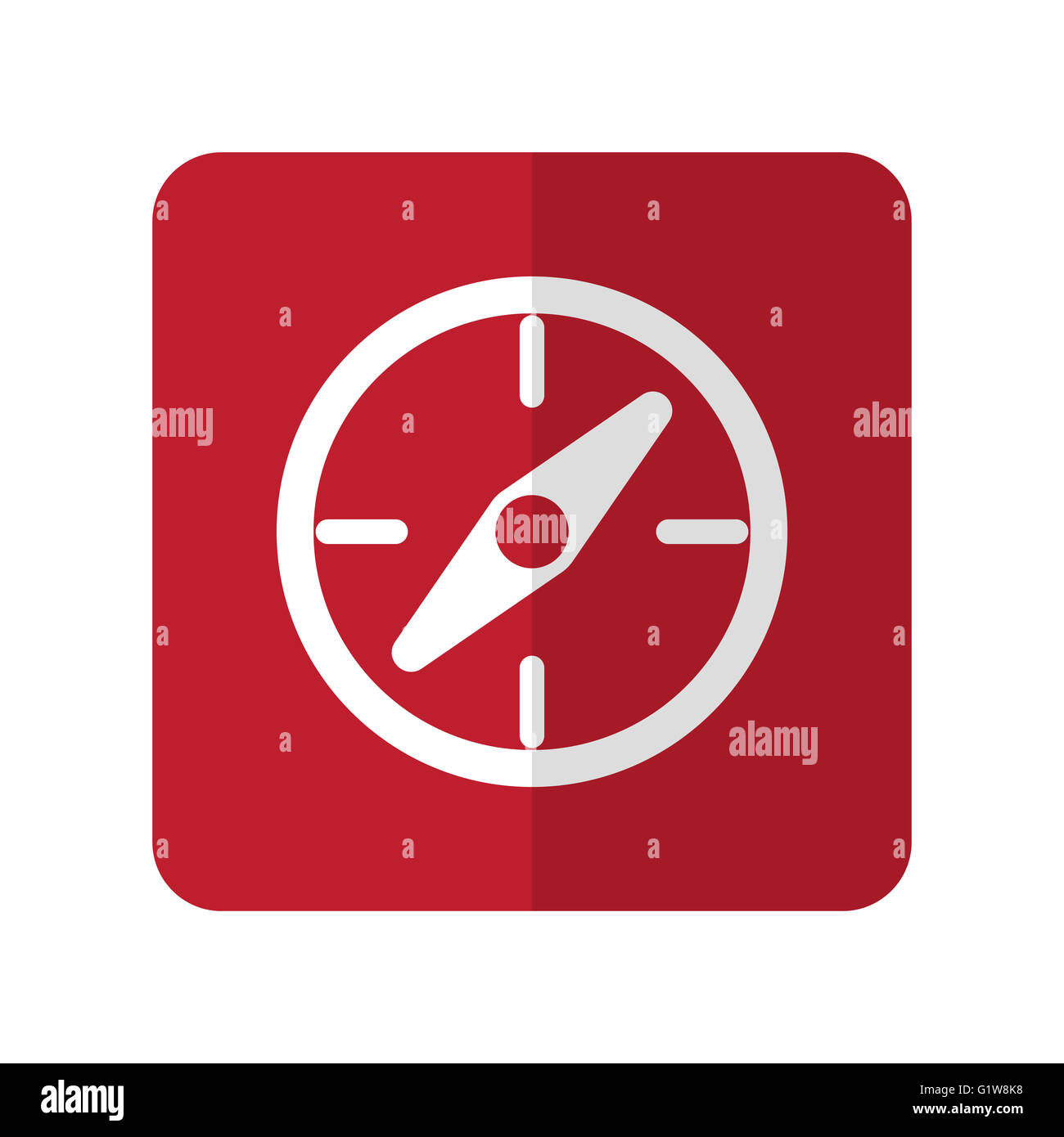 White-Kompass flache Symbol auf roten gerundete Quadrat auf weißem Stockfoto