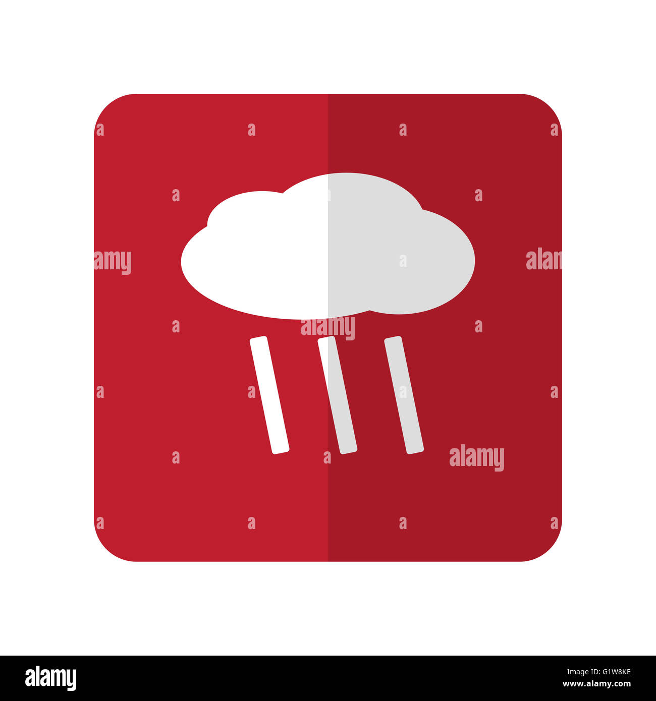 White Rain flache Symbol auf roten gerundete Quadrat auf weißem Stockfoto