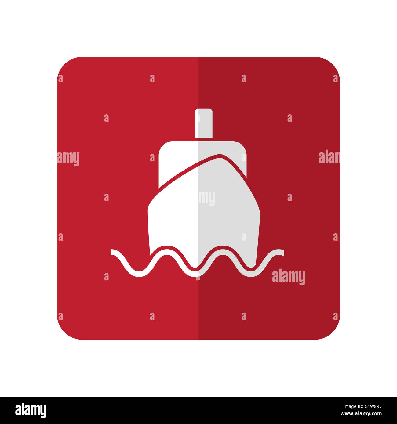 Weißes Boot flach Symbol auf roten gerundete Quadrat auf weißem Stockfoto