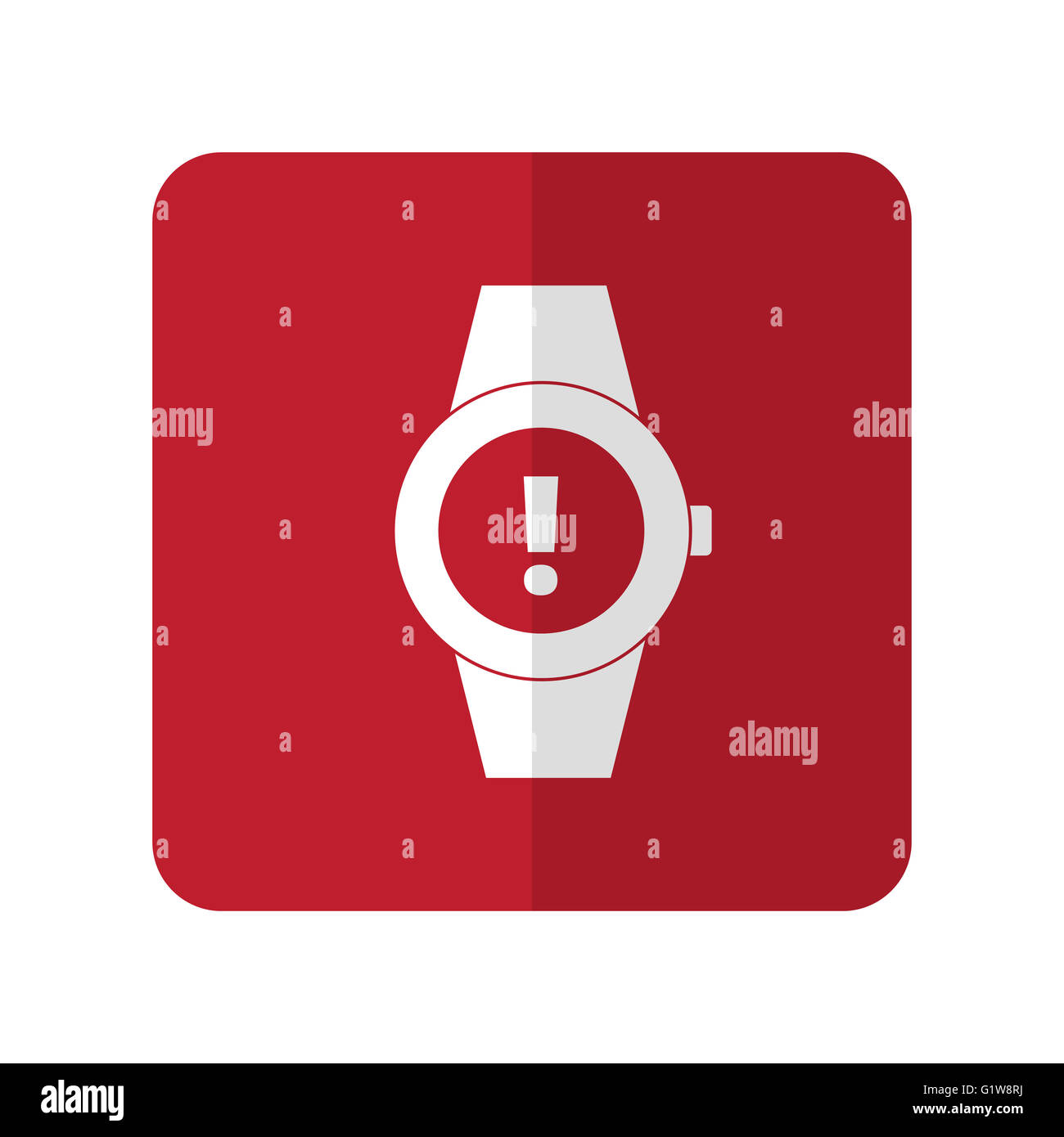 Weiße Zeit flach Warnsymbol auf rote gerundete Quadrat auf weißem Stockfoto