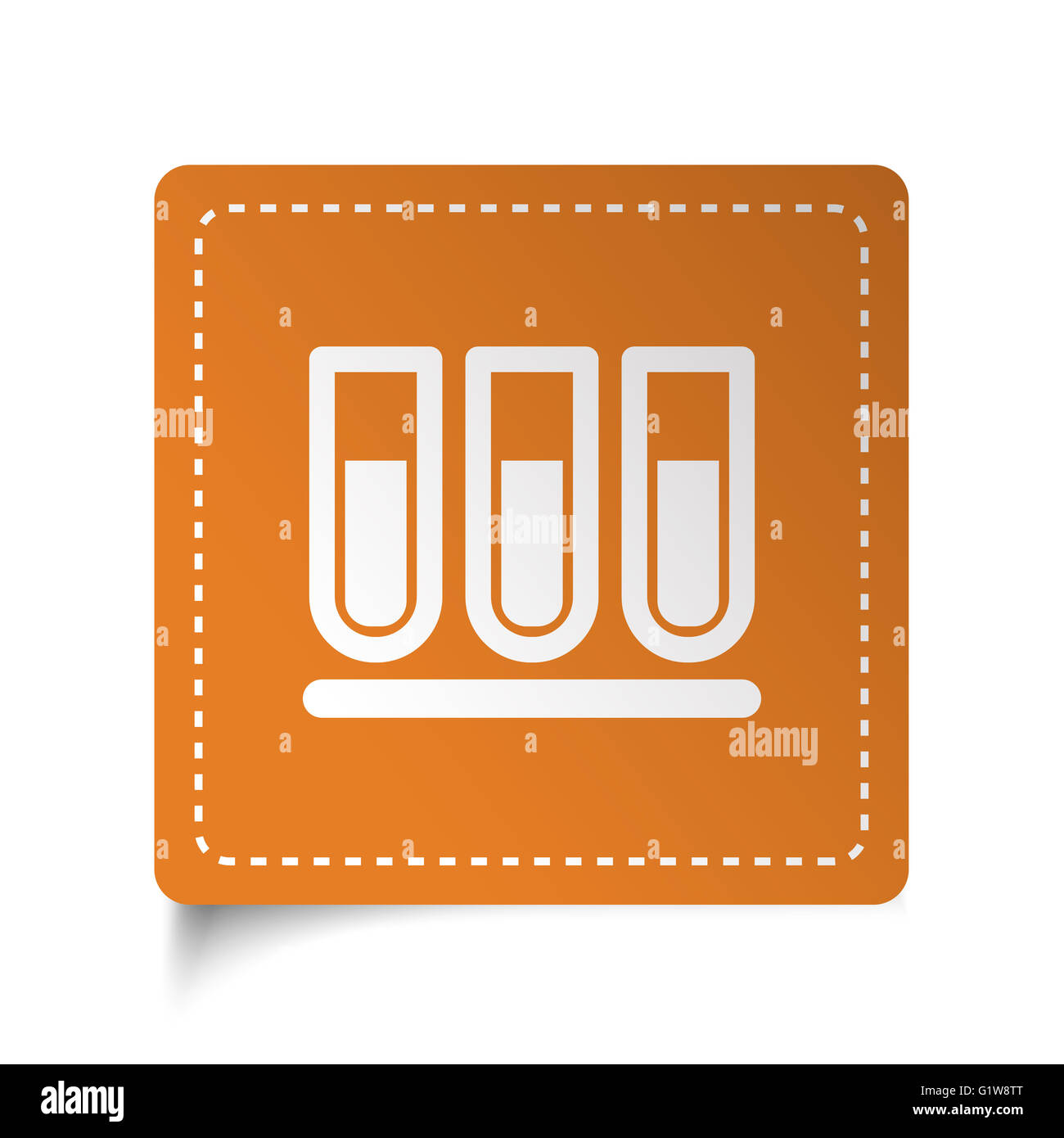 Weiße flache Reagenzglas Symbol auf orange Aufkleber Stockfoto
