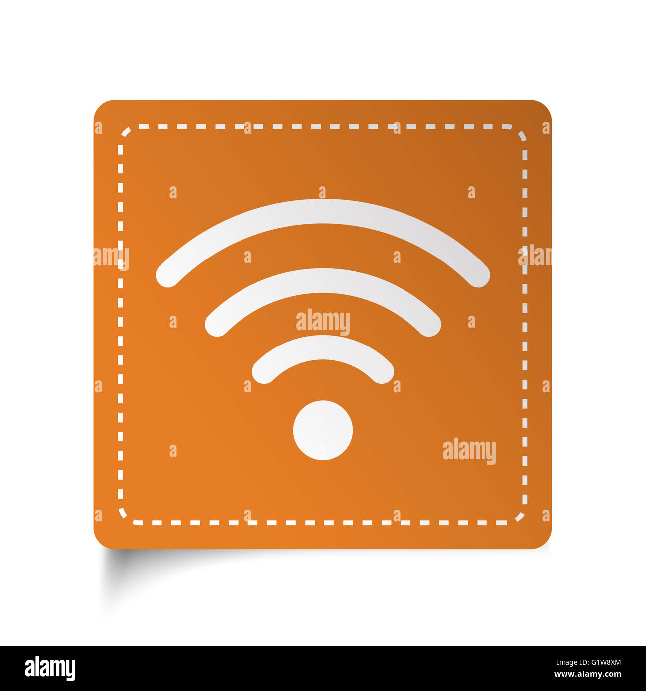 Weiße flache Wireless-Symbol auf orange Aufkleber Stockfoto