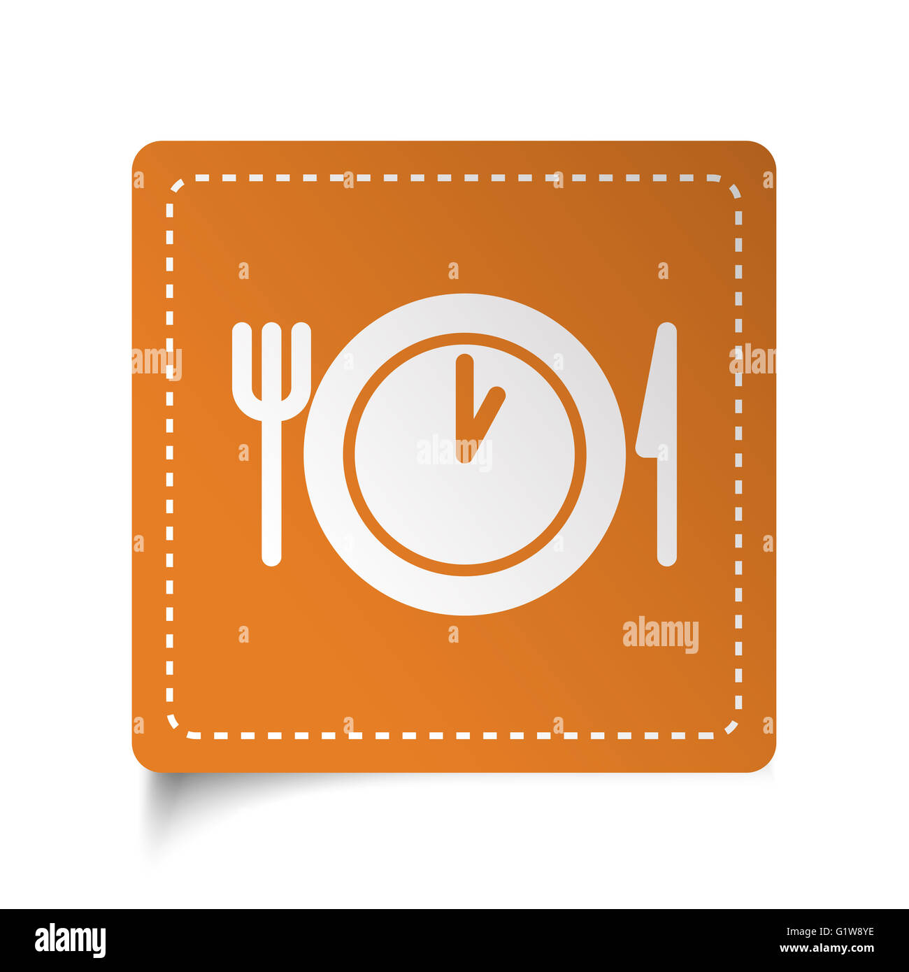 Weiße flache Mittagszeit Symbol auf orange Aufkleber Stockfoto