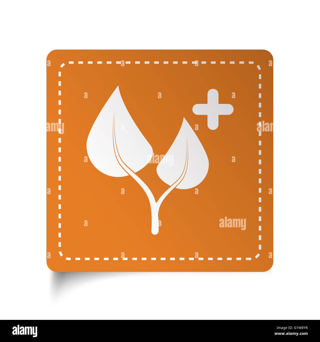 Weiße flache Heilpflanzen Symbol auf orange Aufkleber Stockfoto