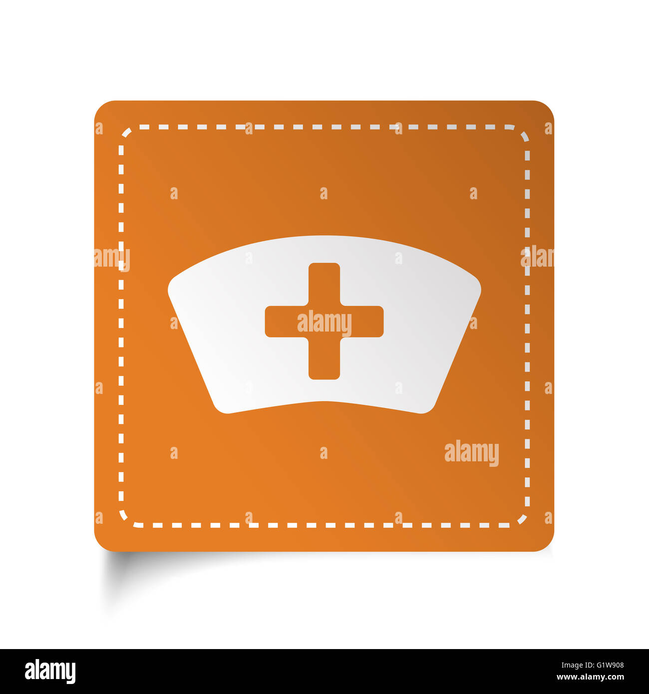 Weiße flache Krankenschwester Symbol auf orange Aufkleber Stockfoto