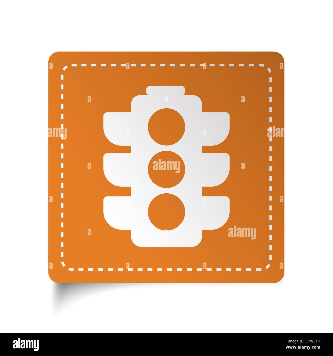 Weiße flache Ampel auf orange Aufkleber Stockfoto