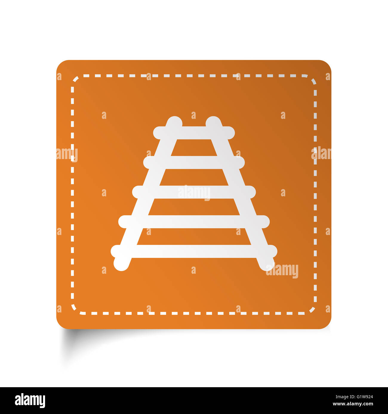 Weiße flache Eisenbahn-Symbol auf orange Aufkleber Stockfoto