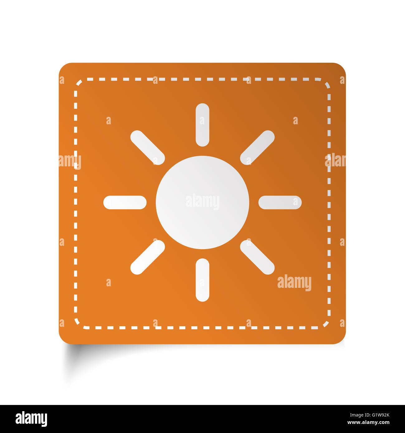 Weiße flache Sonnensymbol auf orange Aufkleber Stockfoto