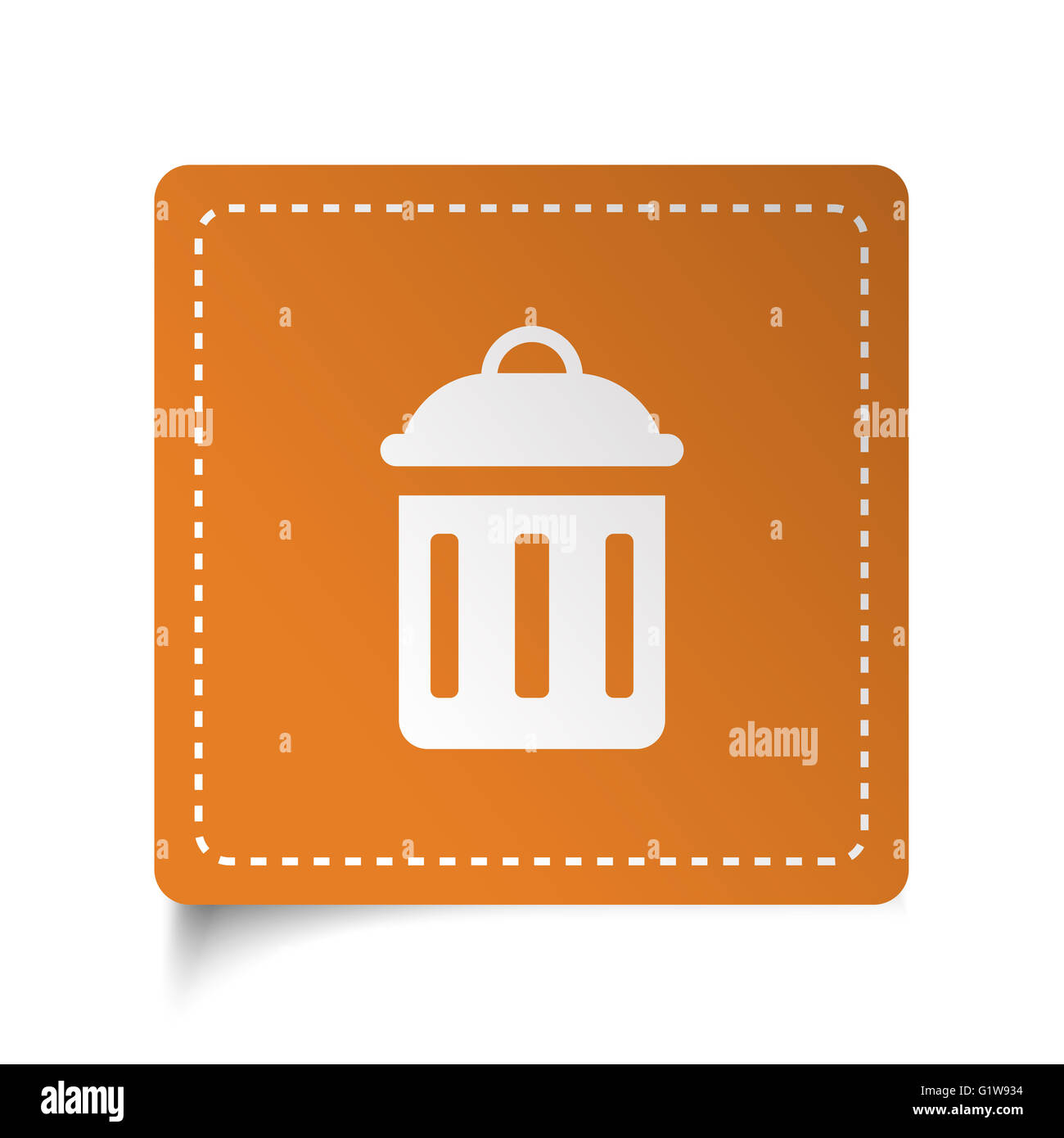 Weiße flache Symbol "löschen" auf orange Aufkleber Stockfoto