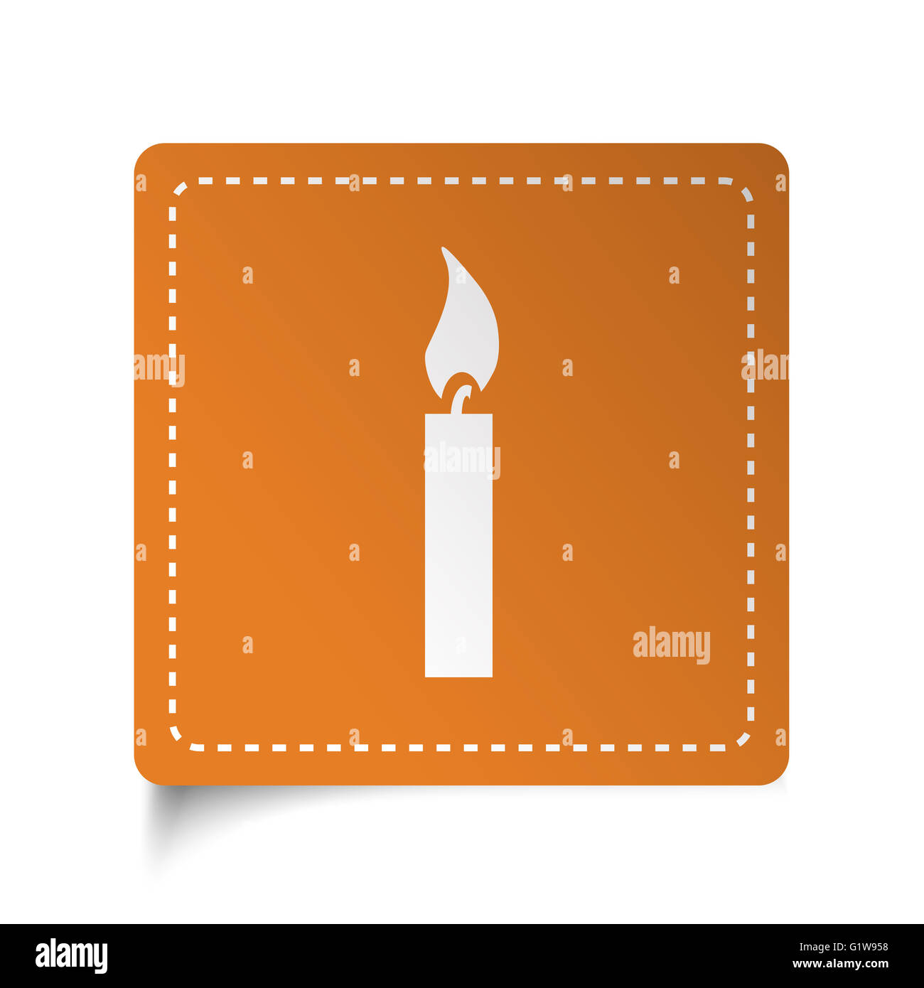 Weiße flache Candle-Light-Symbol auf orange Aufkleber Stockfoto