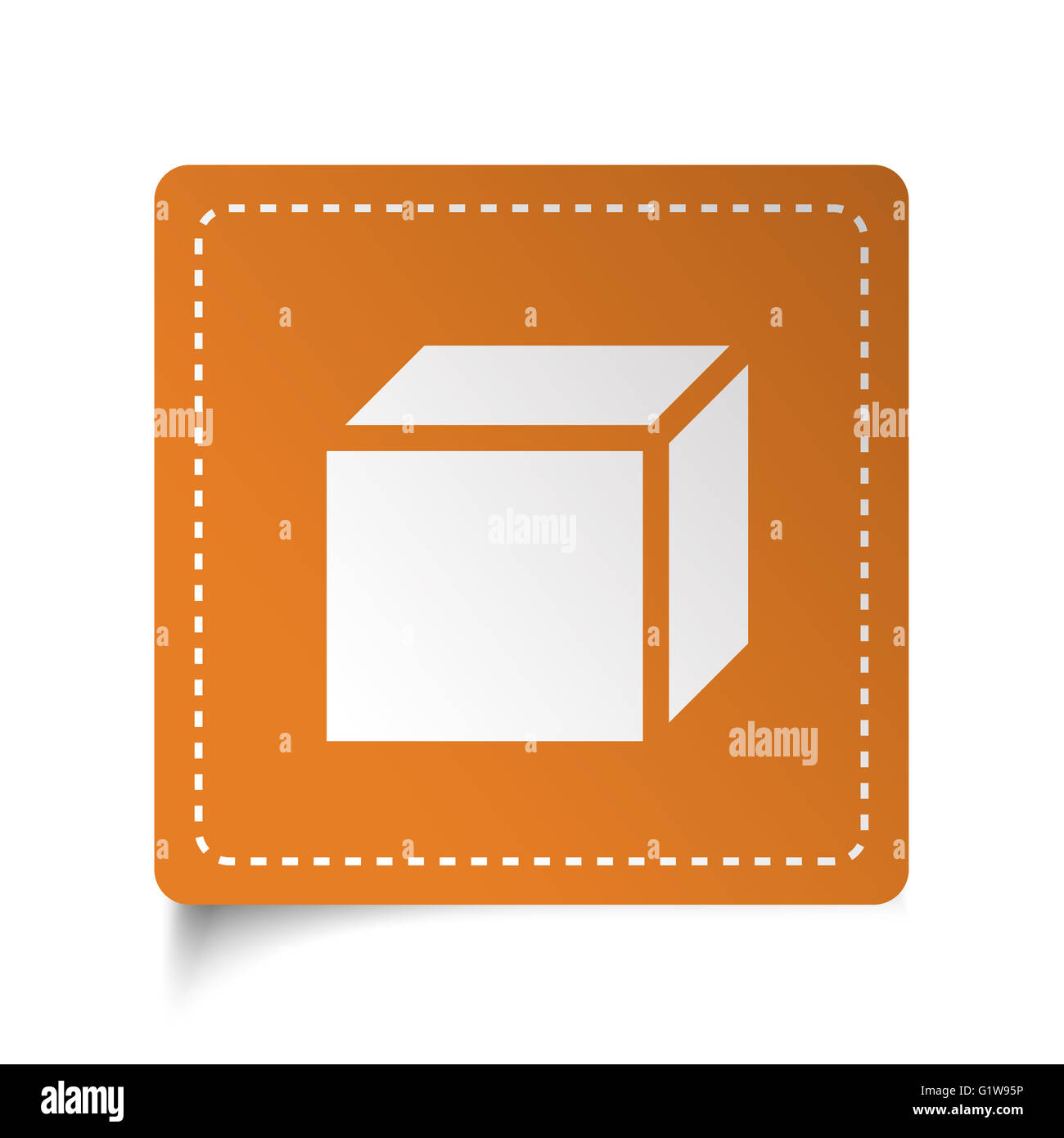 Weiße flache Box 3D-Symbol auf orange Aufkleber Stockfoto