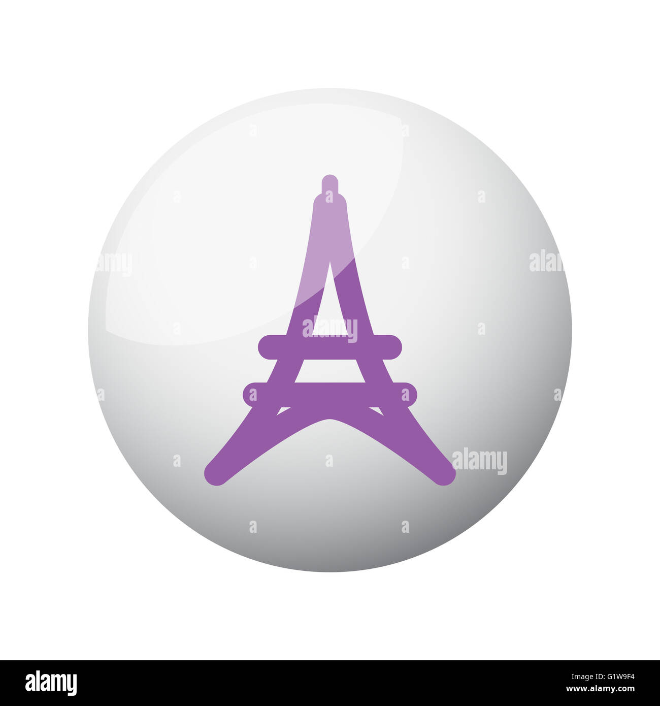 Flache lila Eiffelturm Symbol auf 3d Kugel Stockfoto