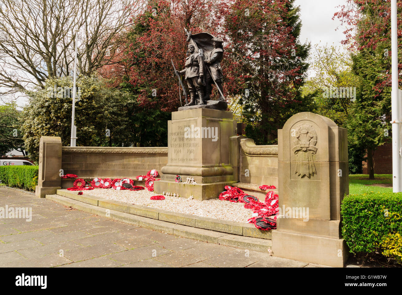 Das Royal Welch Fusiliers Kriegerdenkmal in Wrexham Stadtzentrum Stockfoto