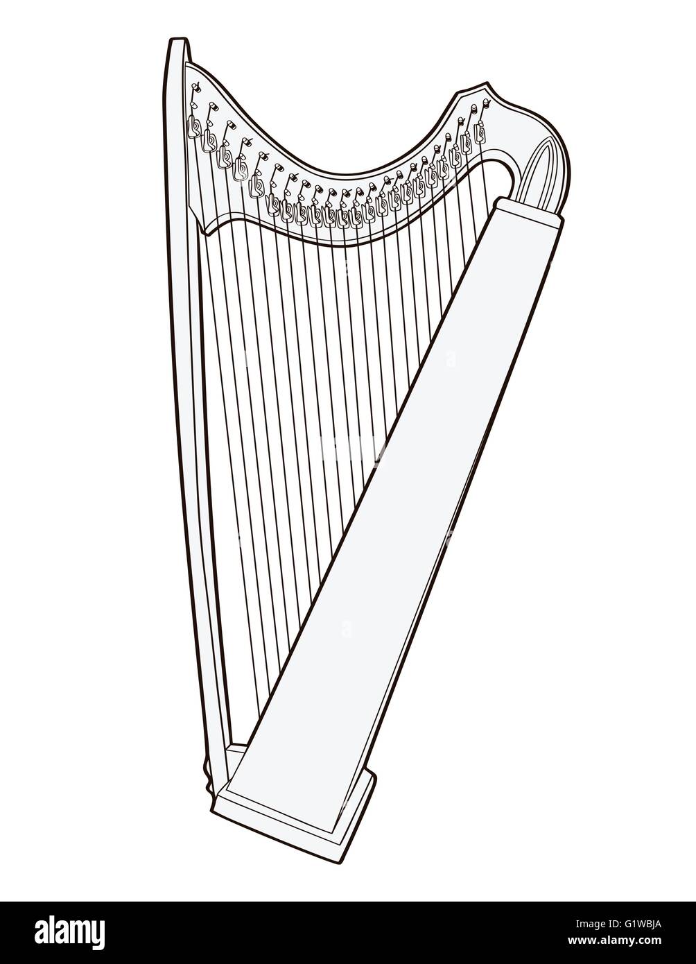 Gotische Hebel keltische Harfe isoliert auf weißem Hintergrund Stock Vektor