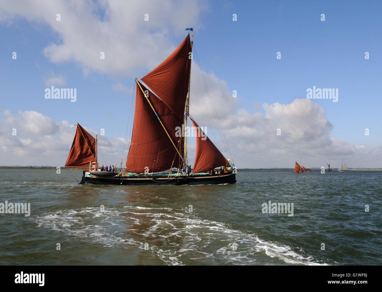 Thames Lastkähne und Yachten an der Mündung des Blackwater Maldon Racing Stockfoto