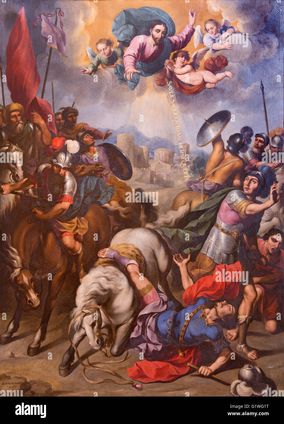 SEGOVIA, Spanien, APRIL - 14, 2016: Die Bekehrung des Heiligen Paulus Malerei von Ignacio de Ries (1612-1661) in Kathedrale Nuestra Stockfoto