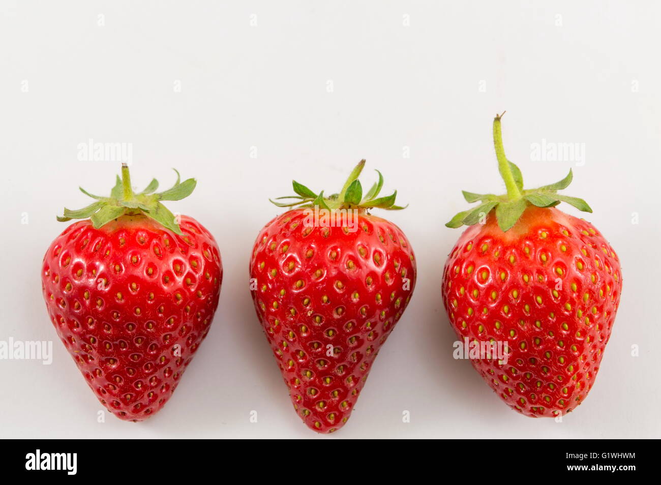 Rot und natürlich Erdbeeren auf weißem Hintergrund Stockfoto