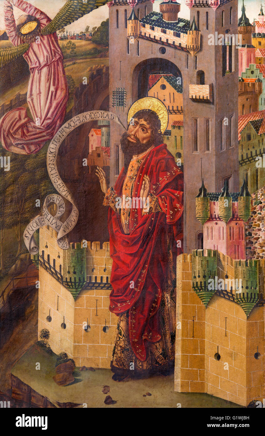 AVILA, Spanien, 18. April 2016: Die Befreiung des Heiligen Petrus aus der Gefängnis-Malerei in der Sakristei der Catedral de Cristo Salvador Stockfoto