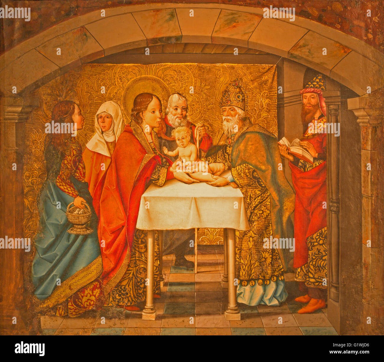 AVILA, Spanien, APRIL - 18, 2016: Die Malerei der Beschneidung in den Tempel von Catedral de Cristo Salvador Stockfoto