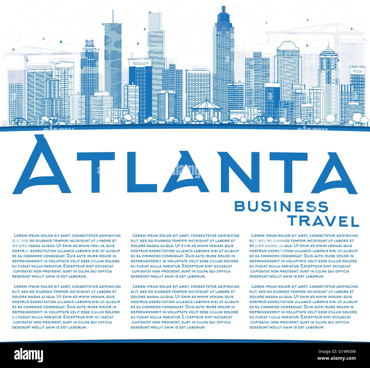 Skyline von Atlanta Umriss mit blauen Gebäuden und Textfreiraum. Vektor-Illustration. Geschäftsreisen und Tourismus-Konzept Stock Vektor