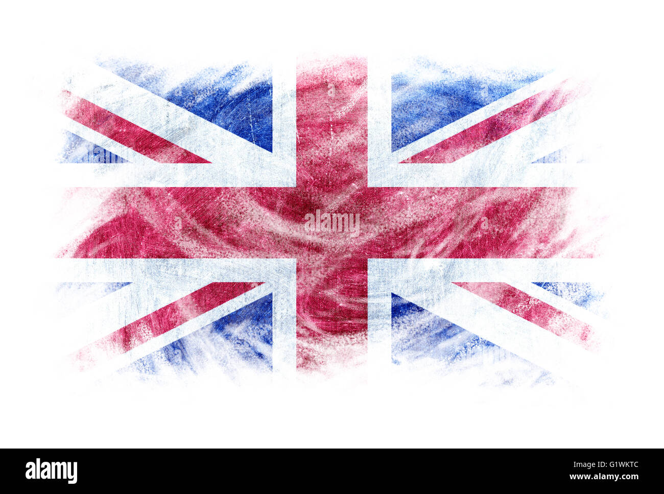 UK Flagge künstlerischen Effekt Tafel Kreide gelöscht. Isolierte weiß. Stockfoto