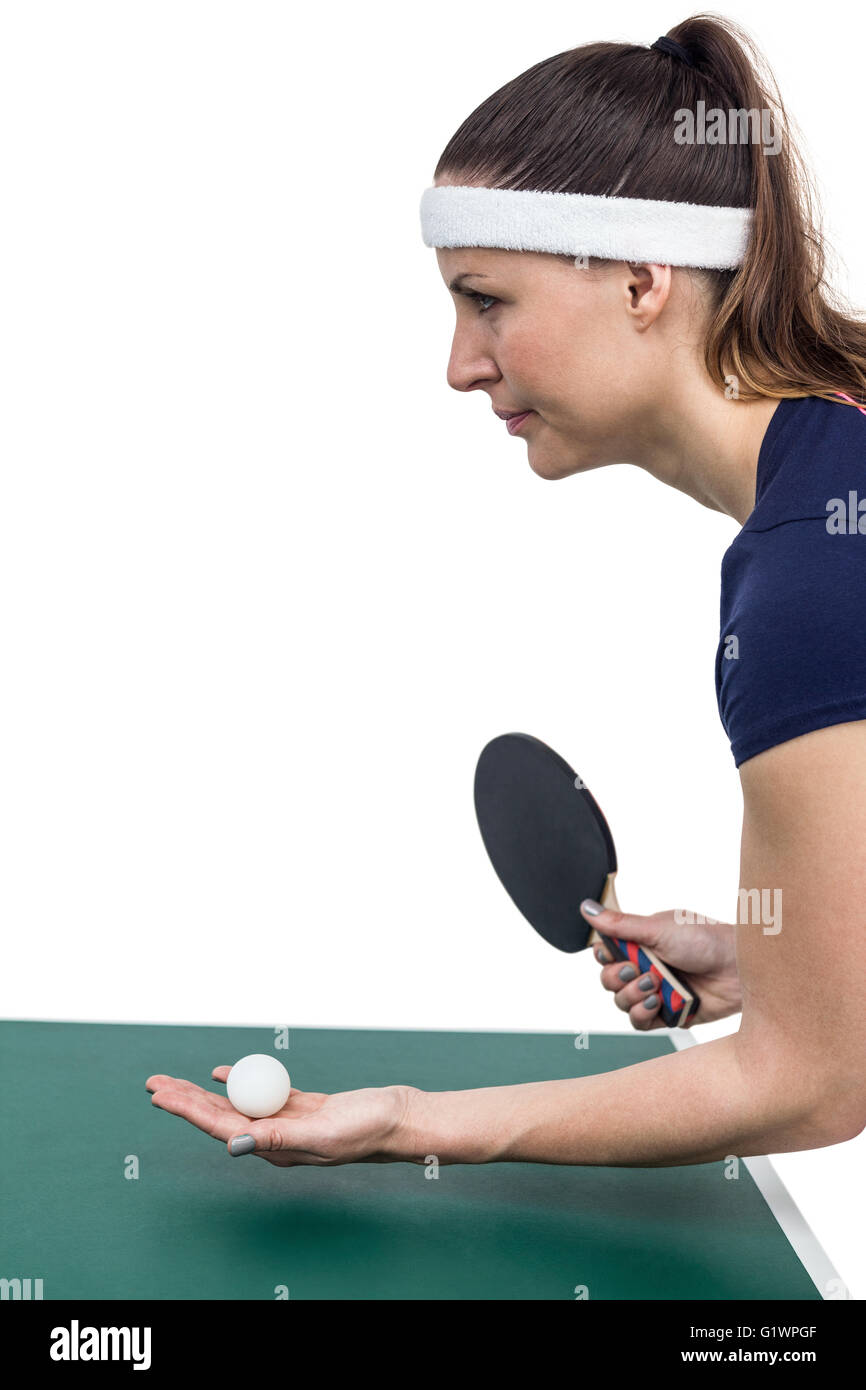 Sportlerin, Tischtennis spielen Stockfoto