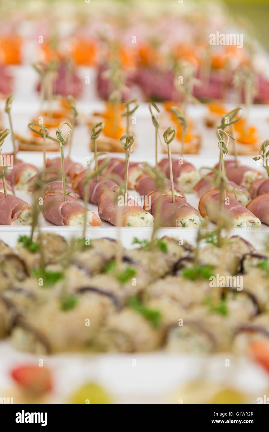 Closeup Häppchen und Snacks für catering-Service mit selektiven Fokus Stockfoto