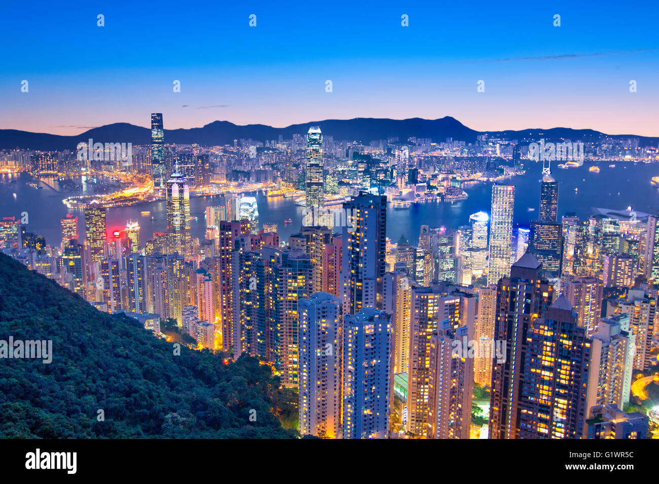 Victoria-Hafen bei Nacht Stockfoto