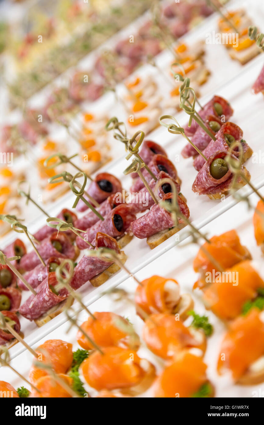 Closeup Häppchen und Snacks für catering-Service mit selektiven Fokus Stockfoto
