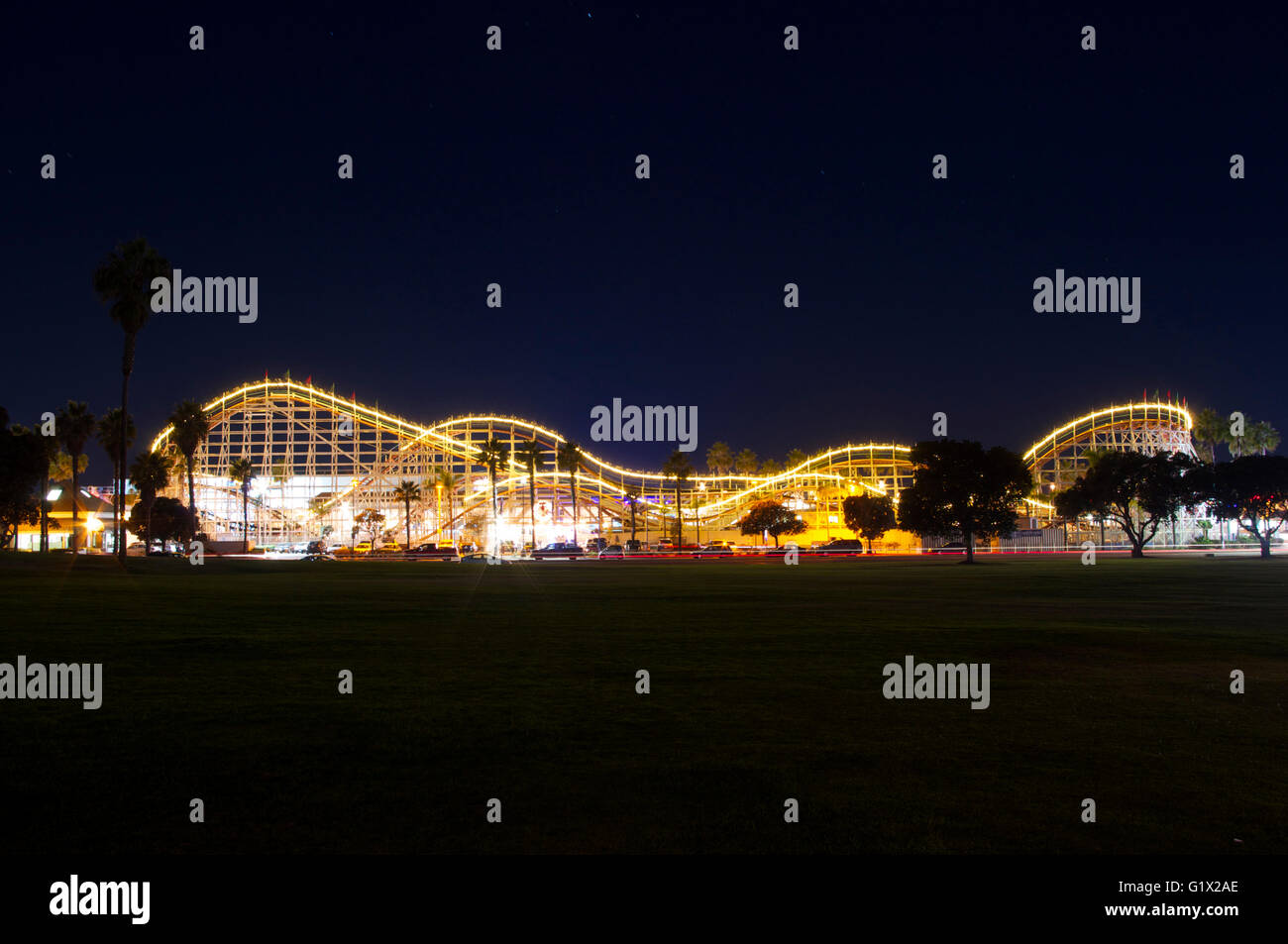 Achterbahn Belmont Teil San Diego, Nacht Bild Stockfoto