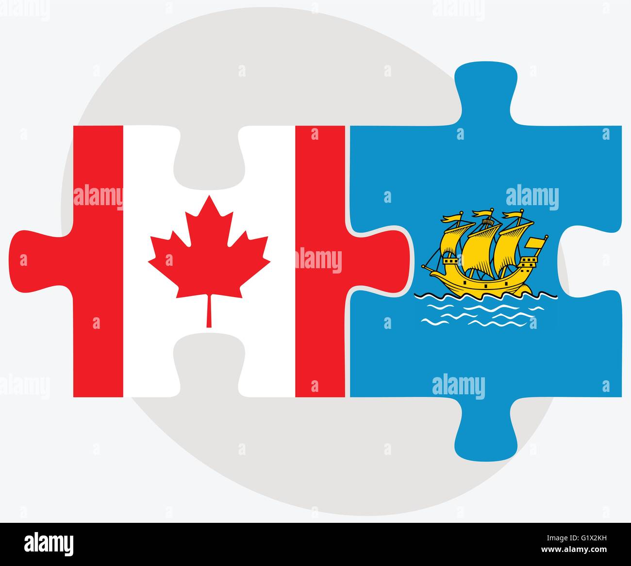 Kanada und Saint-Pierre und Miquelon Flaggen in puzzle isolierten auf weißen Hintergrund Stock Vektor