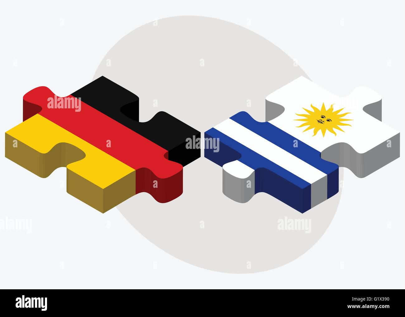 Deutschland und Uruguay Flaggen in puzzle isolierten auf weißen Hintergrund Stock Vektor